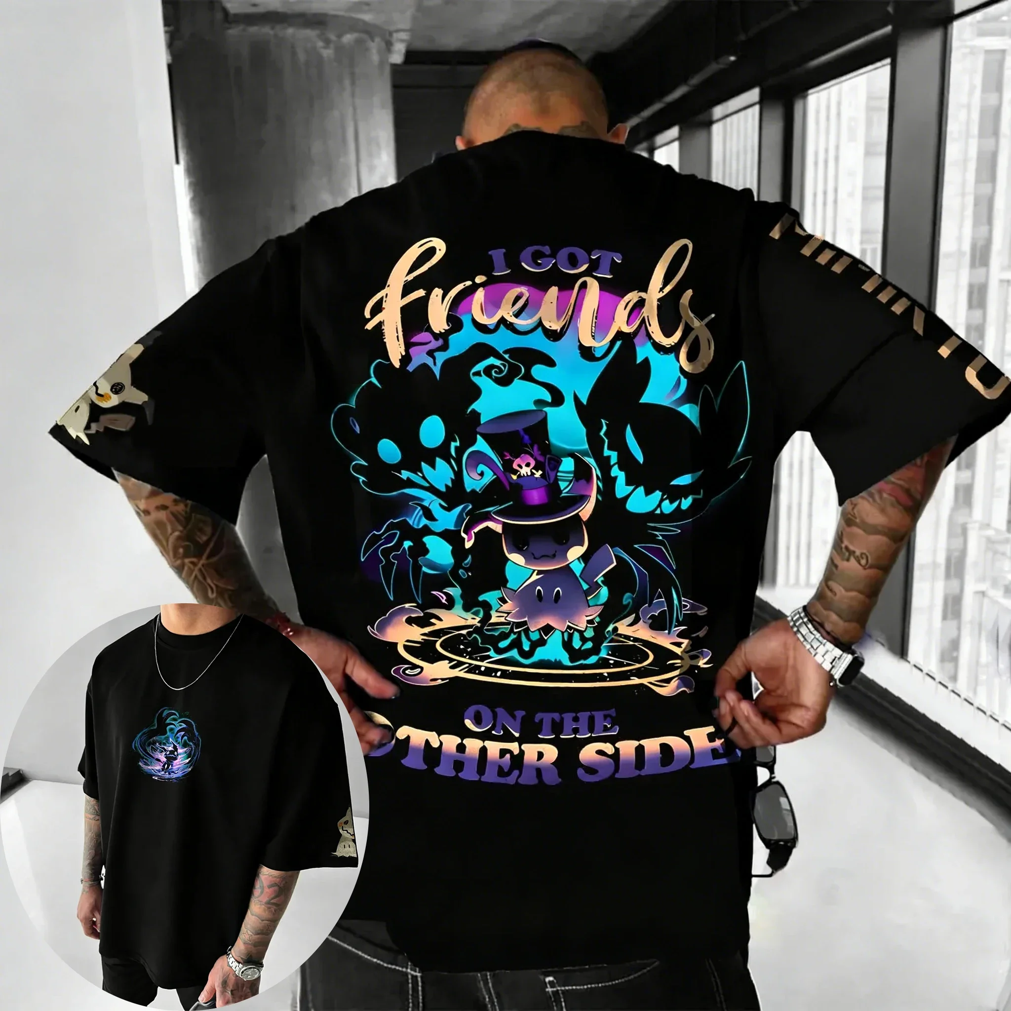 

Pokemon Handheld Game Co Branded Cotton T-shirt Summer New Men's and Women's Loose Casual Hip-hop Versatile Short Sleeved Top