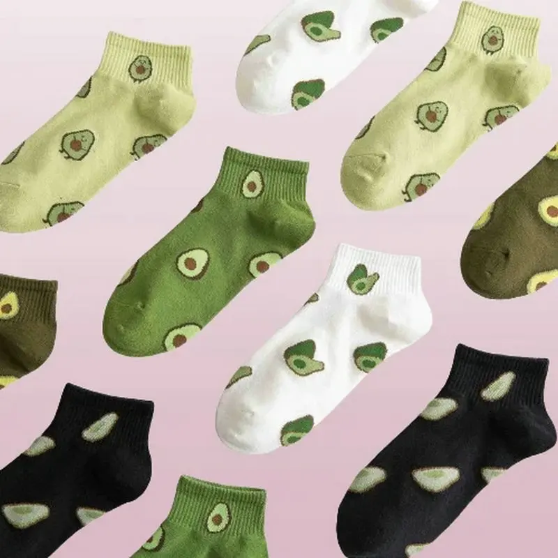 5/10 Pairs High Quality Arrival Avocado Embroidered Fruit Socks Ladies Breathable Cotton Trendy Women 2024 New Socks Women Socks