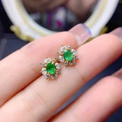Natural Columbia Emerald Earrings for Women Anniversary Gift Fine Jewelry 925 Sterling Silver 4*5mm Gemstones