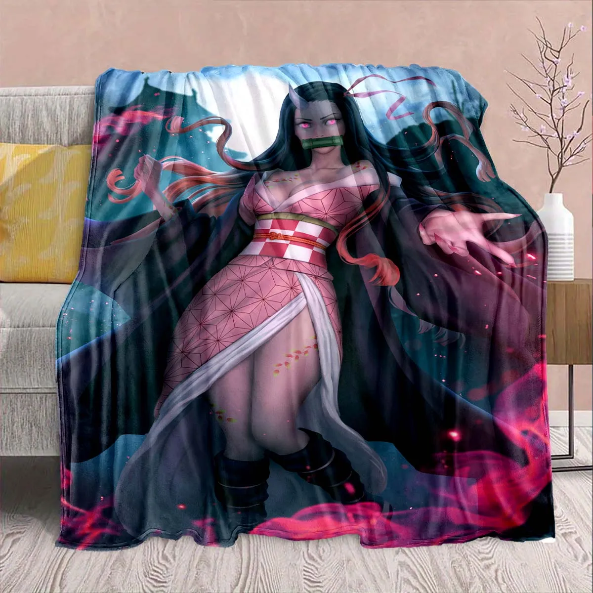 Demon Slayer Anime Flannel Blanket - Soft Warm Perfect for Sofa, Bedding Camping Travel Office Home Decor -QJY