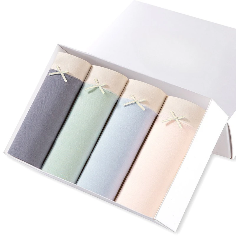 

4 шт. женское нижнее белье, удобные и бесшовные трусики из шелкового шелка, дышащие женские трусы со средней талией трусы Женские