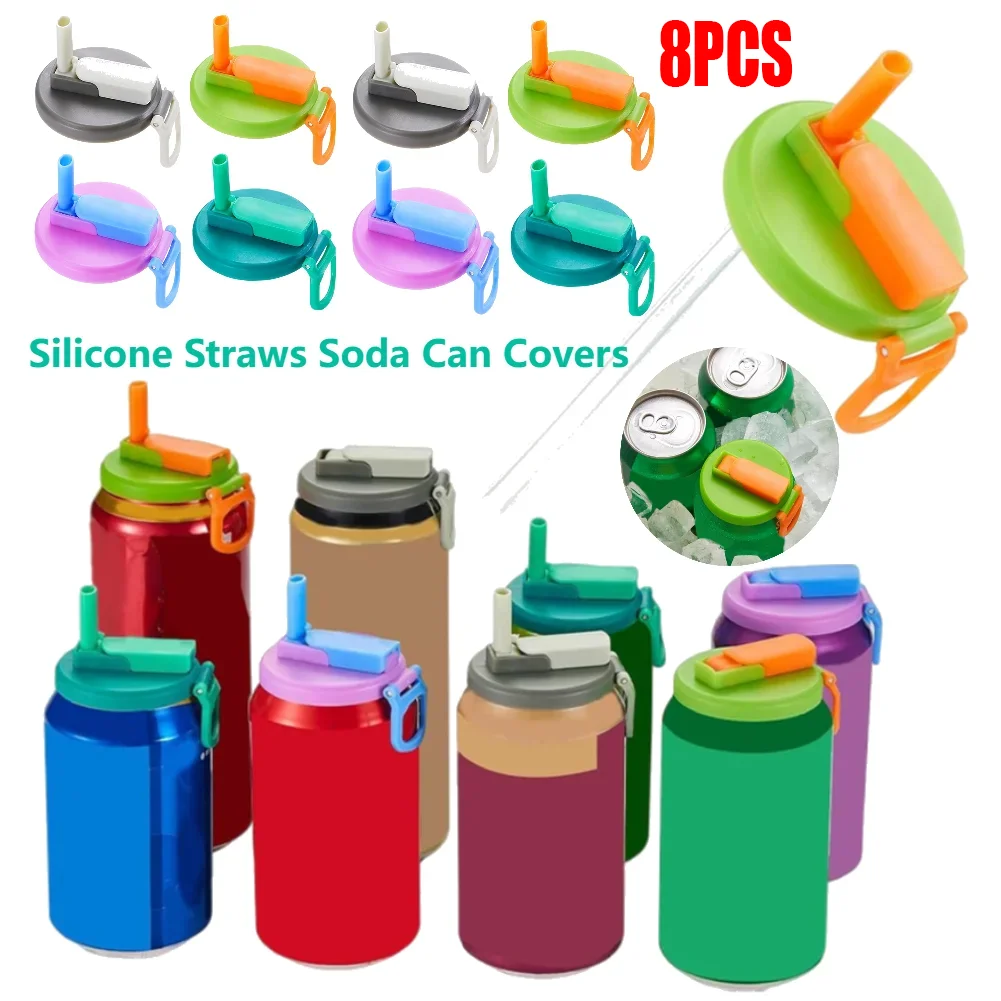 2/4/8PCS Soda Can Cover Creative Sealed Silicone Straw Beverage Can Cover Can Replace Reusable Straw Cup Cover Cup Accessories