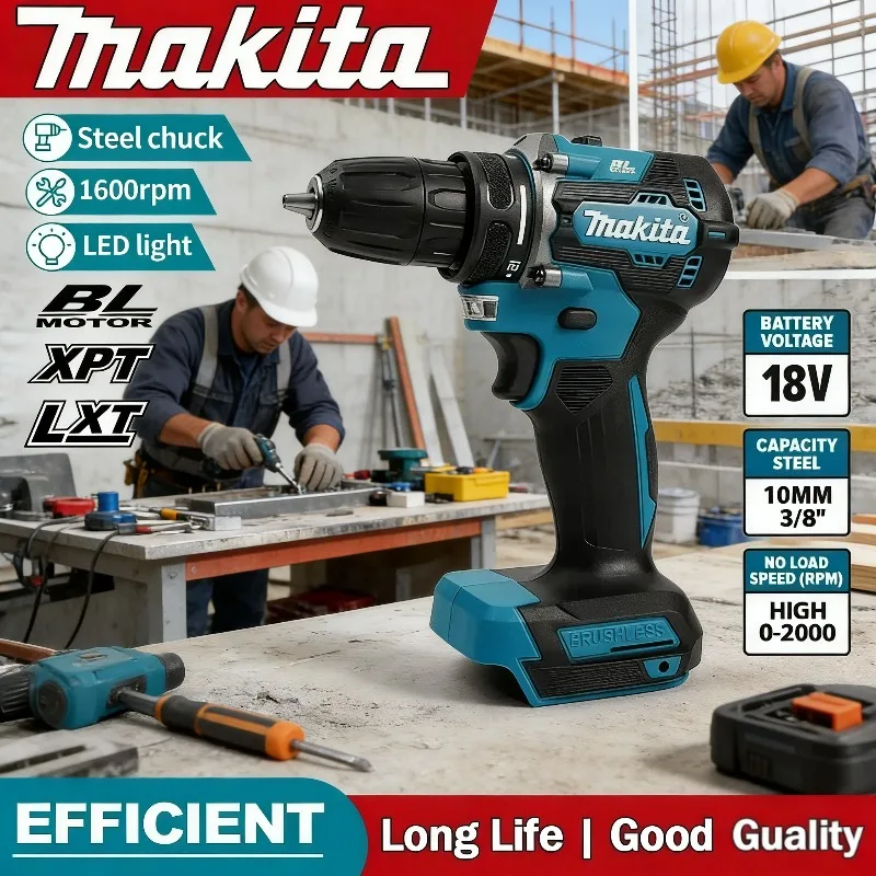 

Makita Original DDF487 Cordless Driver Drill 18V Brushless Electric Impact Screwdriver Rechargeable Power Tool