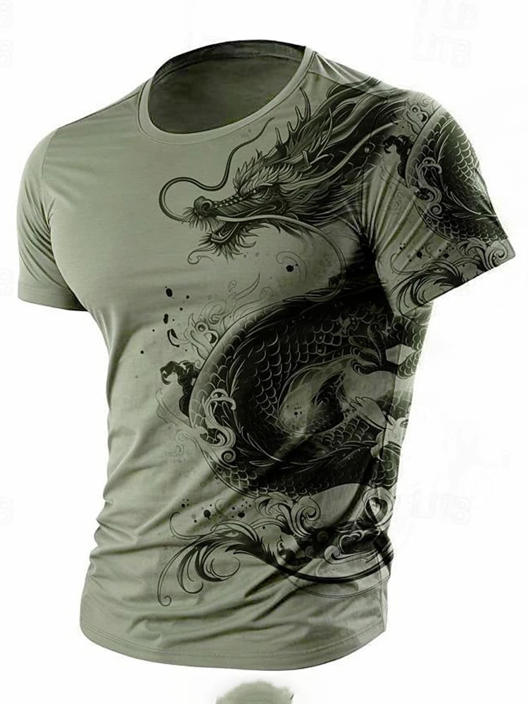 Men's T-shirt 3D dragon print summer daily casual men's street T-shirt short sleeved outdoor sports city fashion men's T-shirt image 3