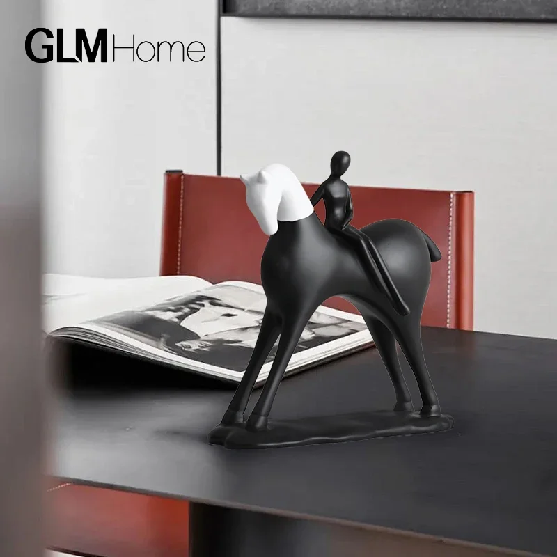 Modern black and white abstract horse art figure ornaments, light luxury home decor, living room wine cabinet decorations