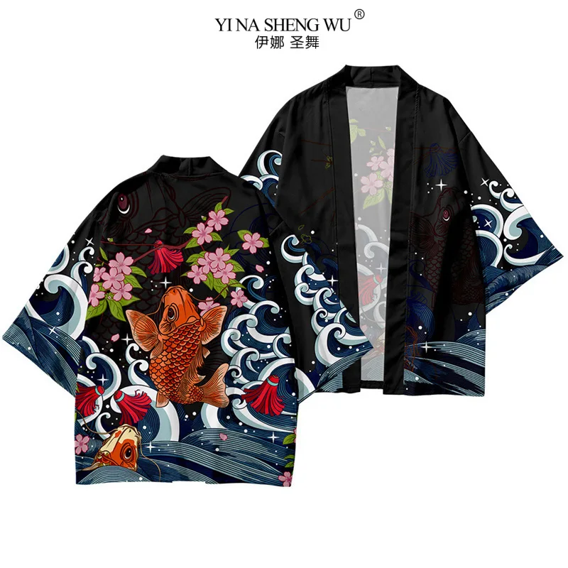 Loong kardigan kimono kobiety mężczyźni japoński męski Yukata męski Haori japońska fala karp płaszcz z nadrukiem tradycyjna chińska odzież