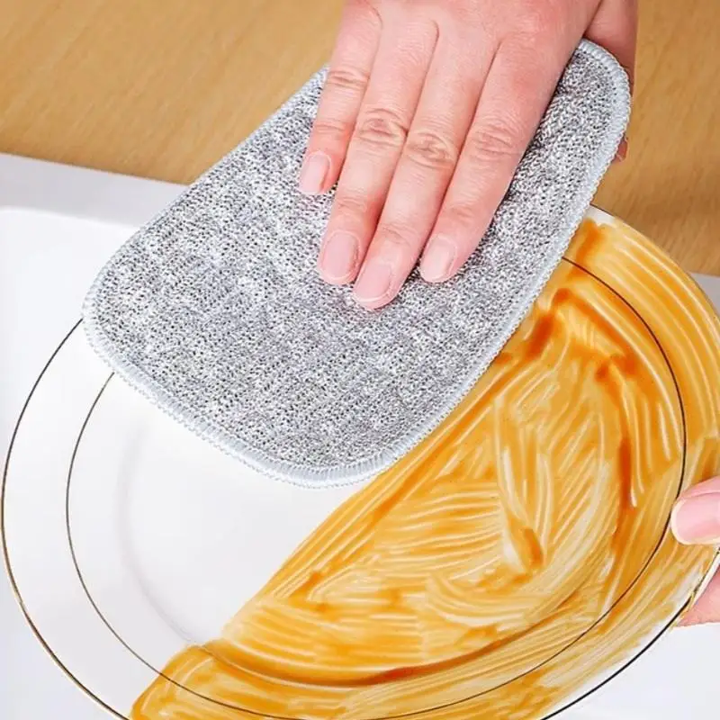

2Pcs Microfiber Cleaning Towel Double-side Reusable Washcloth Wiping Rag Non-Stick Oil Steel Wire Cleaning Cloth（Random Color）