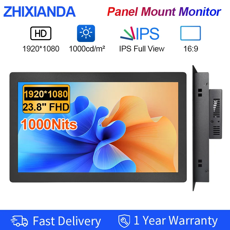 

23.8 Inch 1000nit Sunlight Readable Panel Mount Embedded Industrial Touch Screen Monitor 1920x1080 for Kiosk Factory Equipment