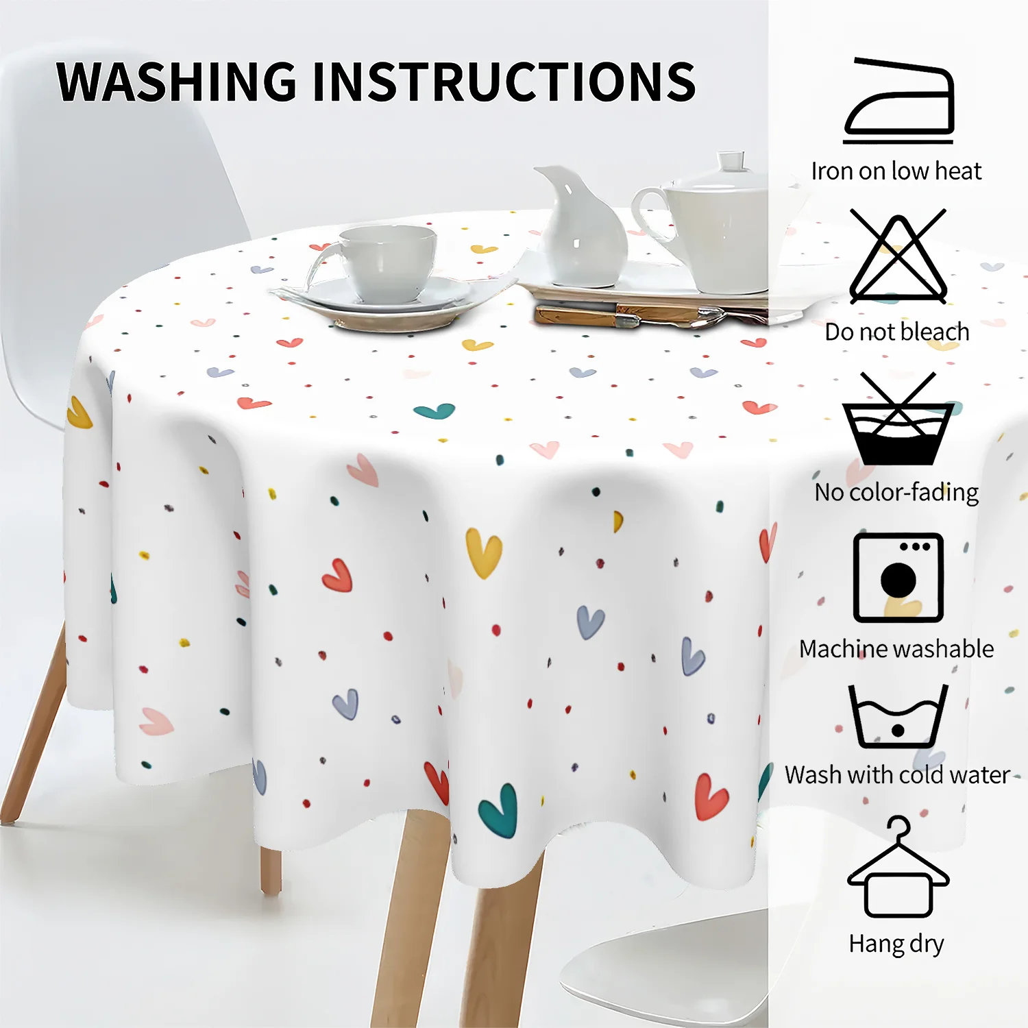 Macaron love polka dot round tablecloth, household dining table, kitchen, living room, party, holiday dining