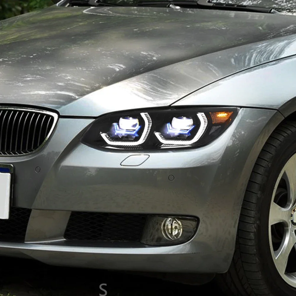 KGKB LED Headlight Assembly for BMW 3 Series E92 320i 325i 330i 2007-2010 Upgrade Projector Dual Lens Blue Frame Spoon Style