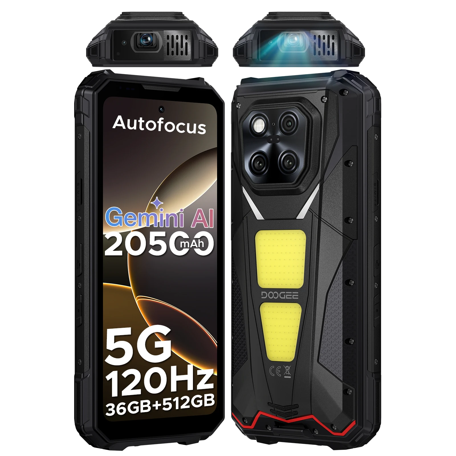 DOOGEE V Max Play 5G Projector هاتف متين شاشة 6.78 بوصة بطارية 20500 مللي أمبير في الساعة أضواء تخييم مزدوجة الأبعاد 7300 NFC الهاتف الذكي