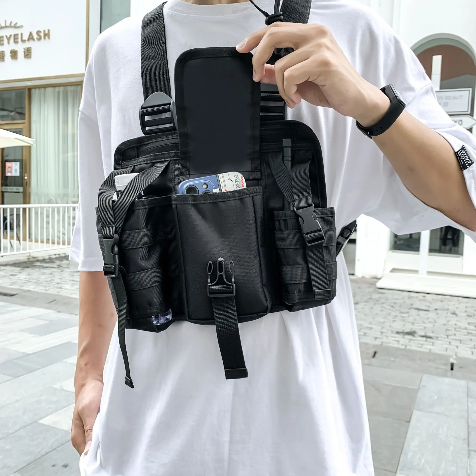 2024 New Hip-hop Streetwear Men Chest Bags Fashion Unisex  Vest Backpacks Multi-function Sport Travel Chest Pack bolso