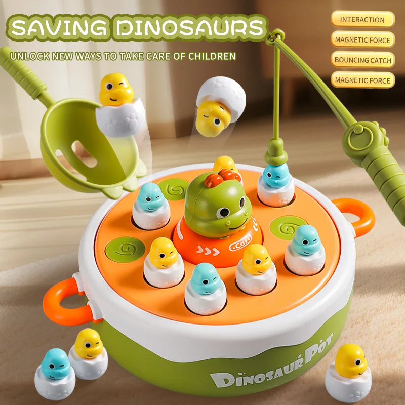 Four-in-one multi-functional bouncing dinosaur educational children's toys, bowling, chess, fishing game, gift for boys & girls