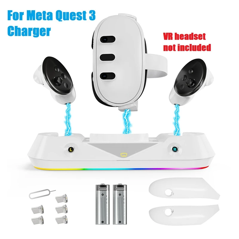 Fast Charger Station Base For Meta Quest 3 Charger VR Headset And Controller With 2 Batteries