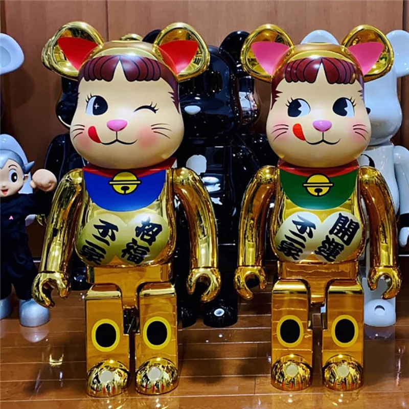 PETCO 400% 28CM Bearbricklys Action Figures Cartoon Blocks Bear Dolls Lucky Cat Fujiya Milkysugar PVC Collection Correct version