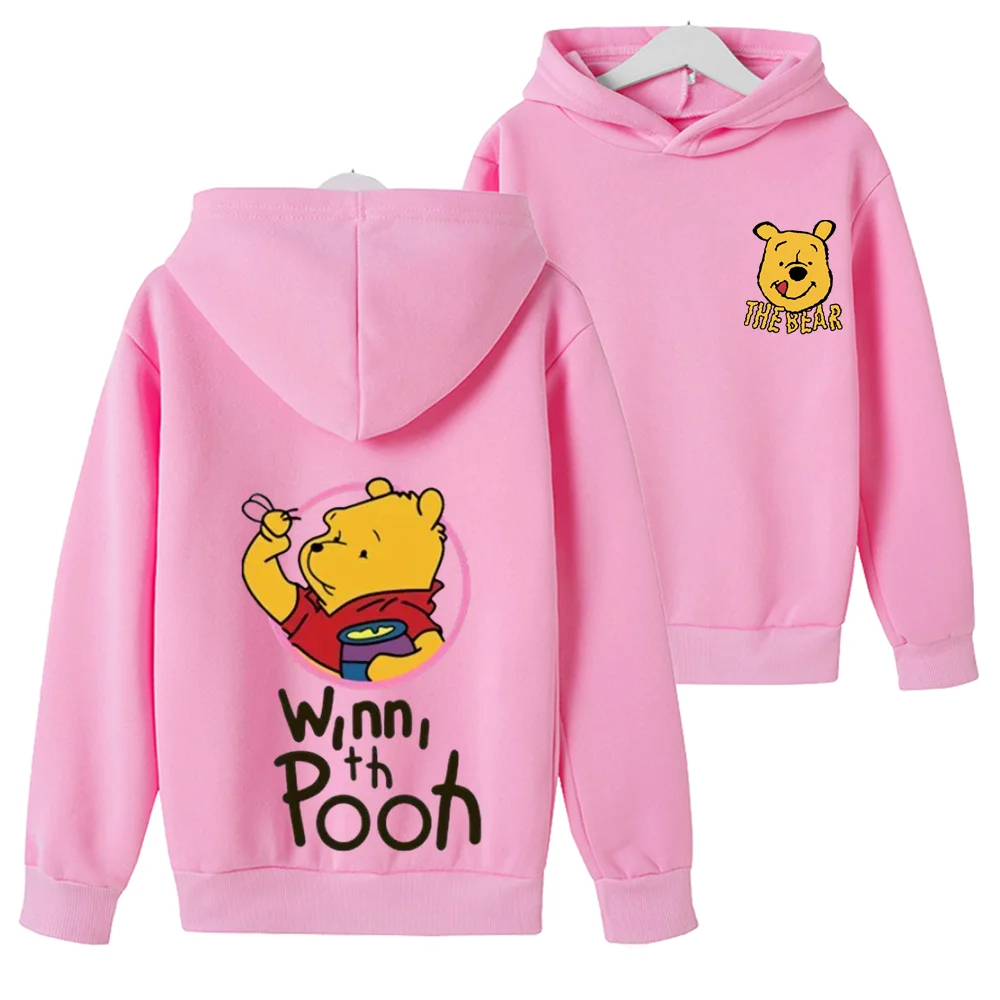 Cartoon Boys Girls Hood coat Winnie the Pooh Kids Pink Hoodie Tops Sweatshirt Spring Autumn Toddle Age 3-12 Clothes