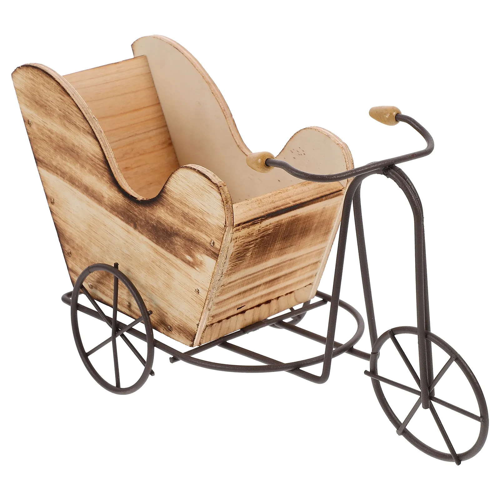 Iron Bike Plant Stand with Wooden Rustic Chic Tricycle Planter for Entryway Sunny Window Garden Decor