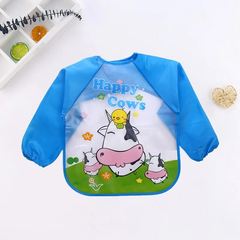 Baby Kids Toddler Long Sleeve Scarf Waterproof Art Smock Feeding Bib Apron Pocket Infant Boys Girls Burp Cloth Bandana Bibs