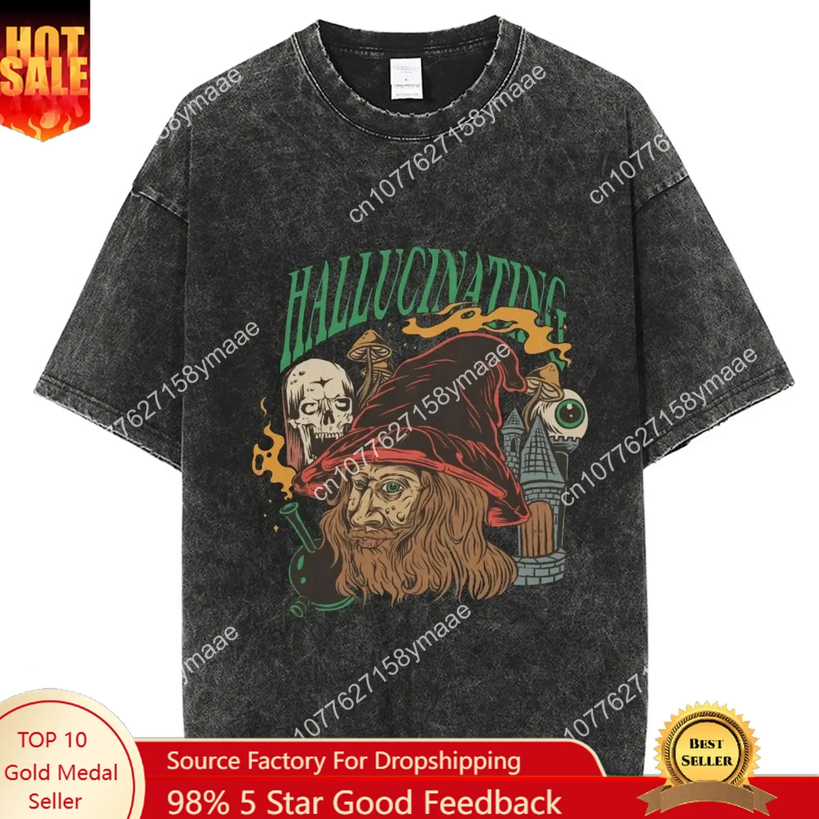 Hallucinating Wizard Castle Oversize Tshirt Cotton T Shirt Men Y2K T-shirt Clothing Top Tee