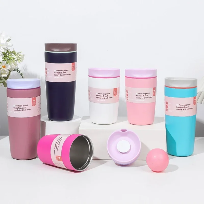 

Simple Vacuum Flasks Mug Stainless Steel Insulated Coffee Cup Leakproof Lid Travel Silent Base Thermos Cups Thermal Water Bottle