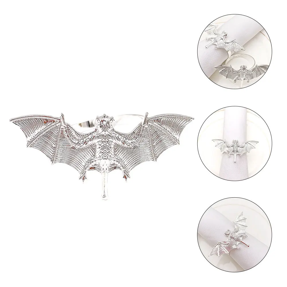 4Pcs Bat Napkin Rings High-Grade Alloy Spooky Themed Table Decor for Halloween Dinner Parties Family Events Creative Napkin