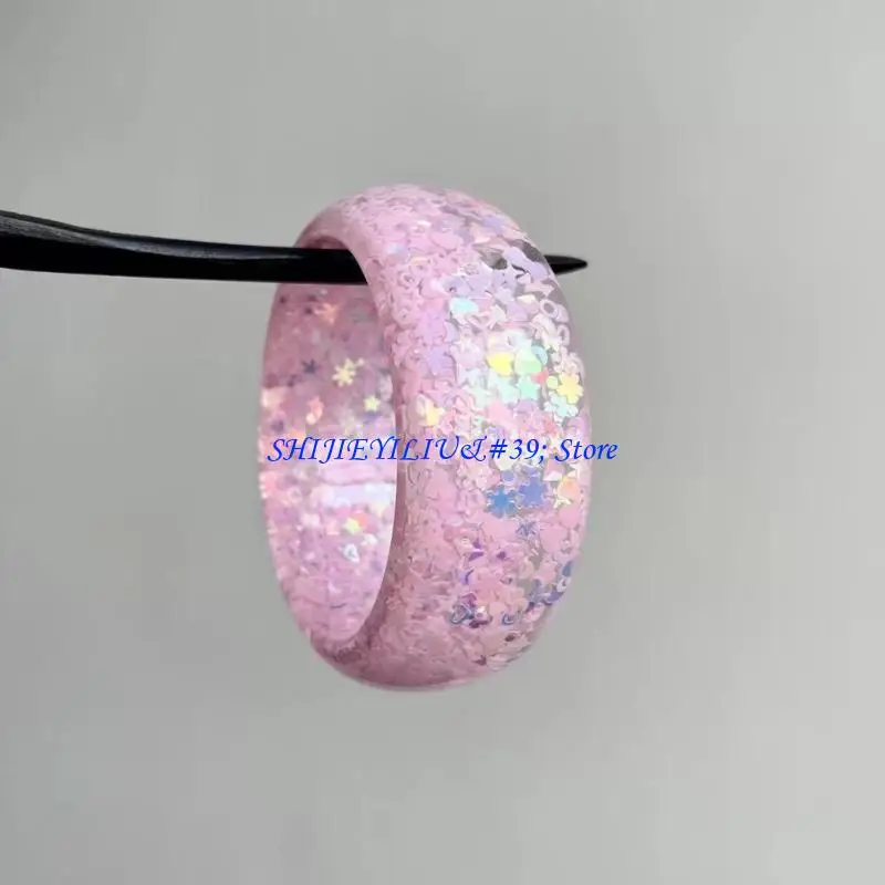E21F Giftable Fashion Bangle Bracelet for Women with Star Flower Confettis, Wrist Jewelry for Parties and Everyday Wear