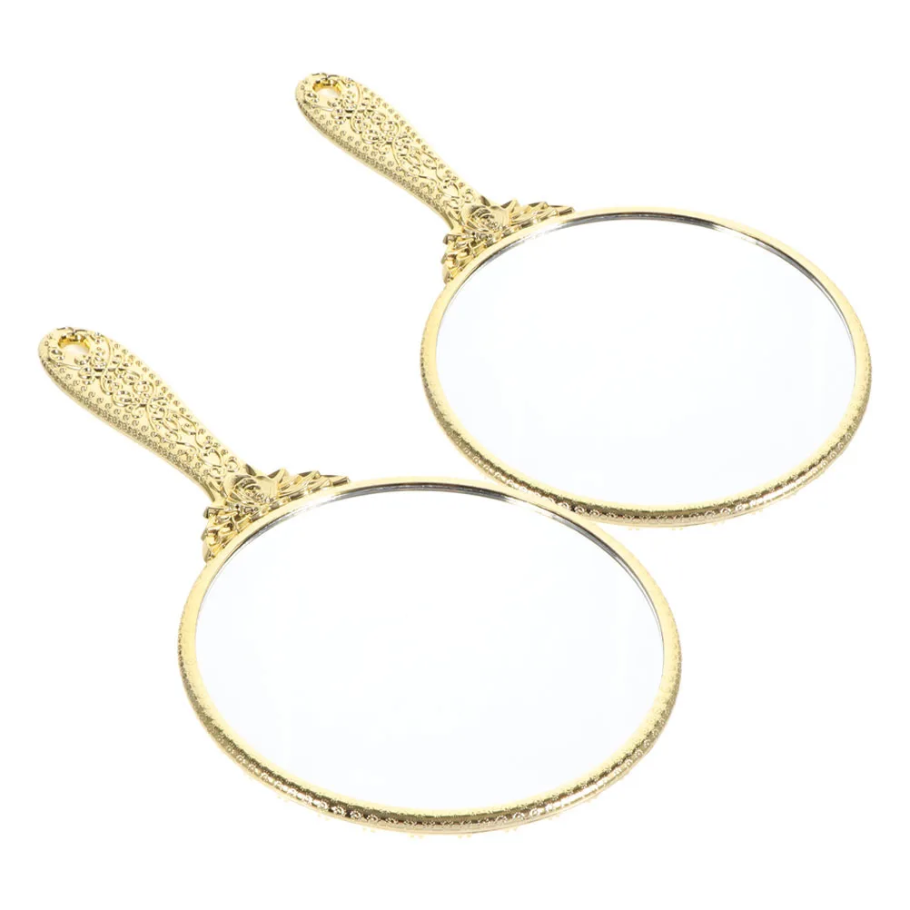 2Pcs Vintage Handheld Mirror Retro Rose Handle Portable Makeup Mirrors Travel Home Use Elegant Beauty Tool Hand Mirror