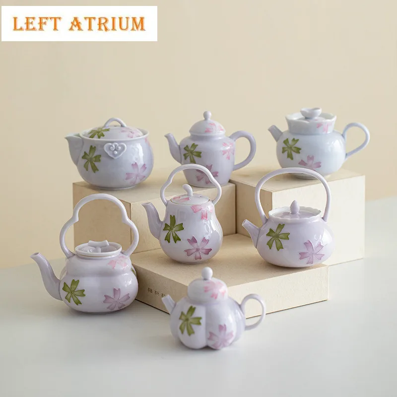 

Hand Drawn Pink Ceramic Arita Porcelain Teapot Traditional Tea Infuser Pot Tea Maker Kettle With Ball Hole Tea Items Decoration