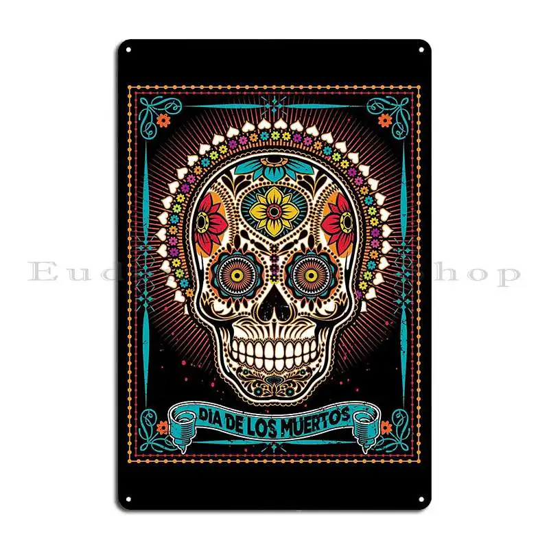 Sugar Skull Dia De Los Muertos Day Of The Dead Metal Sign PaintingCustom Club Garage Wall Pub Tin Sign Poster