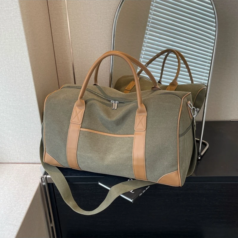 new-style-short-distance-travel-handbag-large-capacity-outdoor-sports-fitness-bag-multi-functional-retro-canvas-shoulder-bag