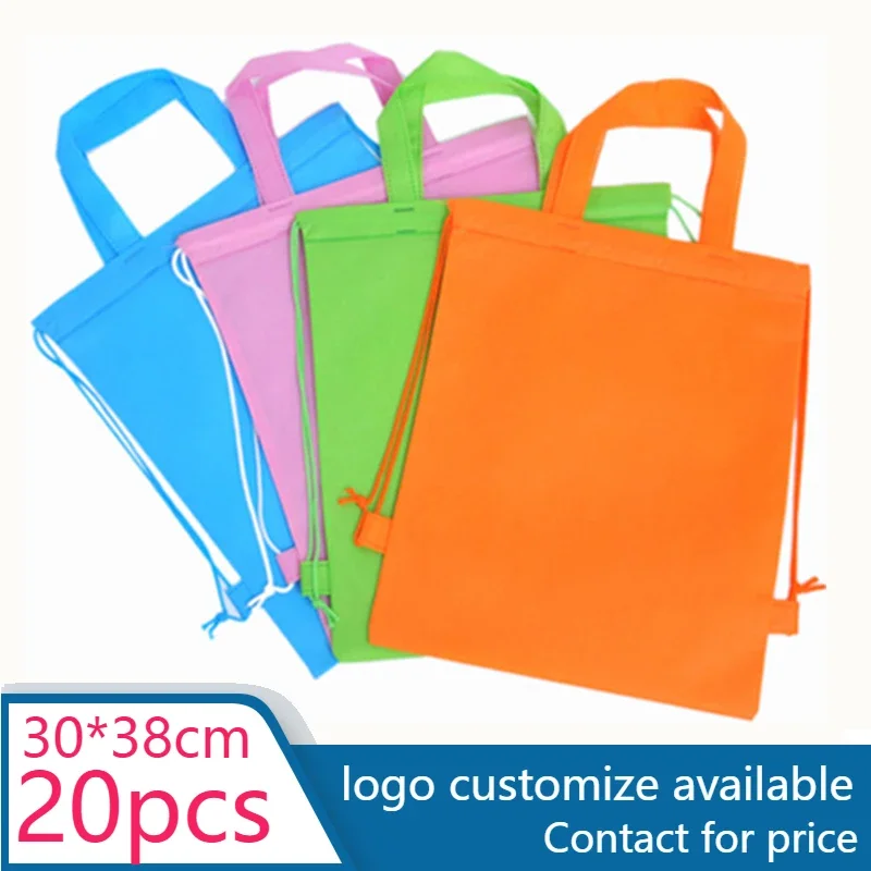 20 pcs  Shopping for School Gym Traveling non woven fabric Bag Shoulders Drawstring  Student Backpack Bag