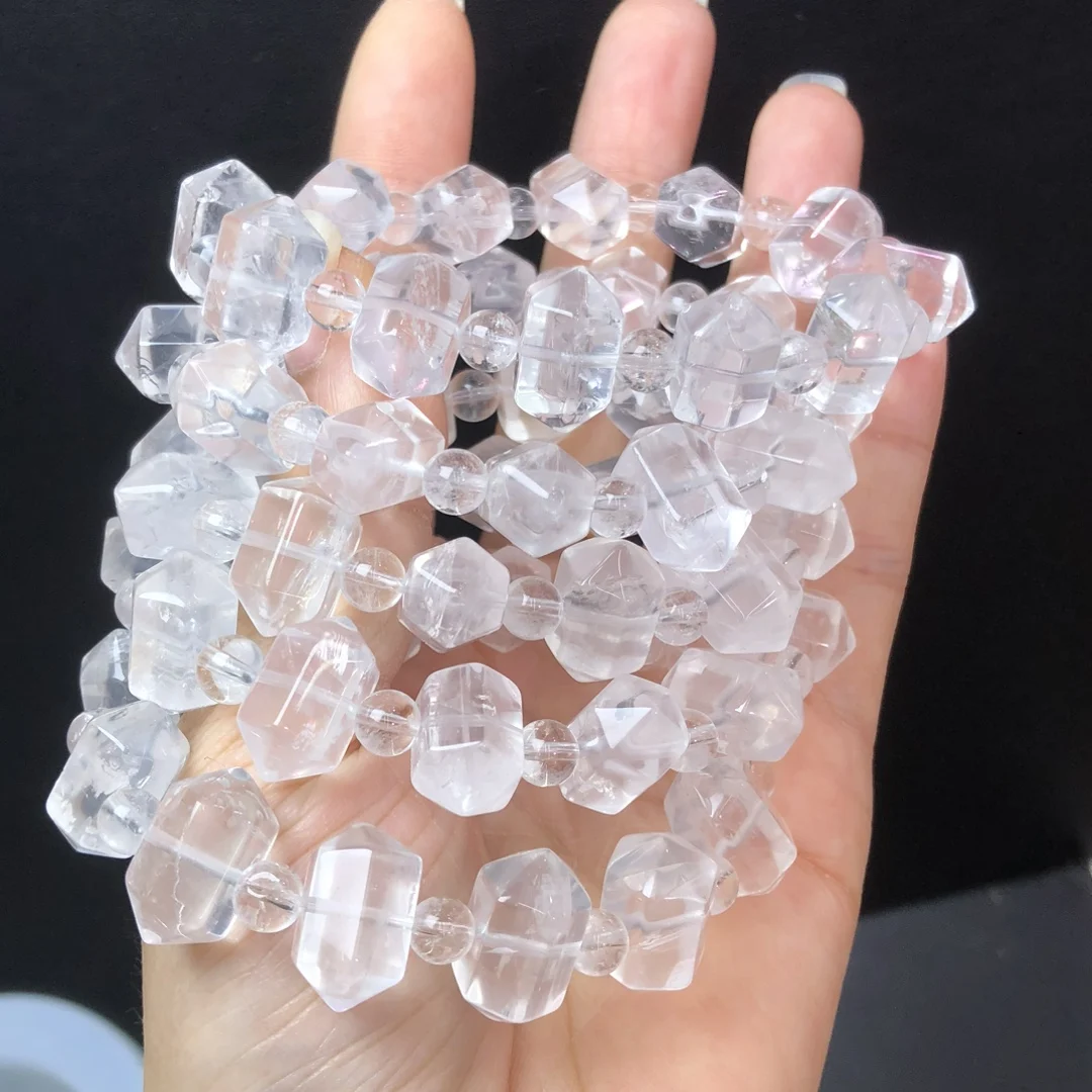 

1Pc Fengbaowu Natural Rock Quartz Bracelet 18MM Double Point Beads Crystal Reiki Healing Stone Fashion Jewelry Gift For Women