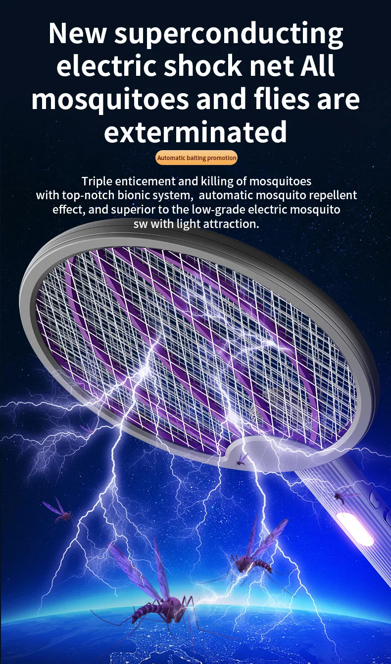 Faltbare elektrische Mückenklatsche, 3-in-1 elektrischer Mückenvernichter, Anti-Mücken-Lampe, wiederaufladbare, an der Wand montierte Mückenklatsche – Detail 8