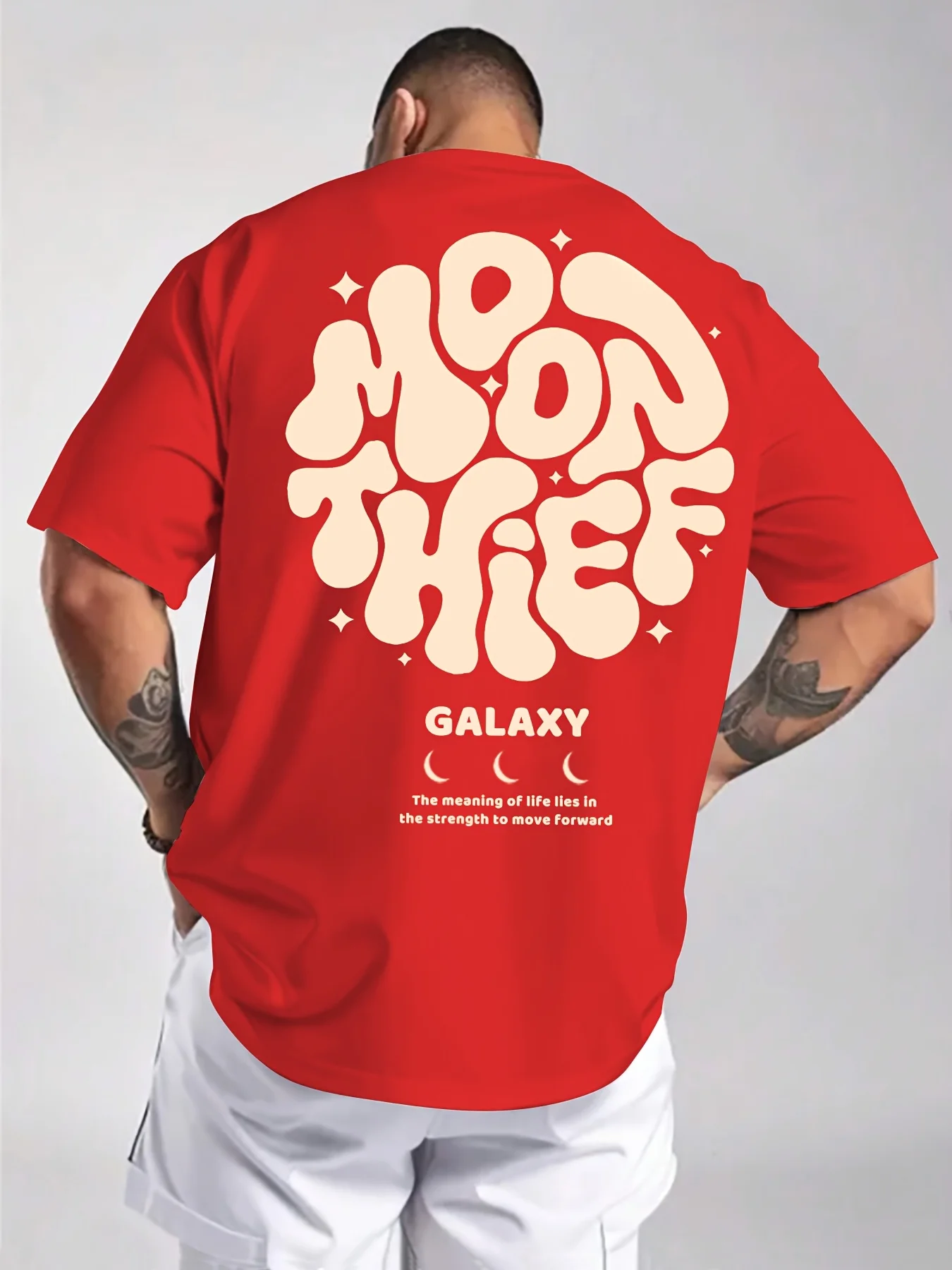 Men's 100% cotton fashionable casual loose plus size months for galaxy letter pattern printed round neck short sleeved T-shirt image 3