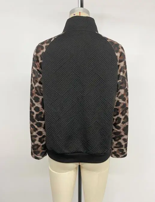 Autumn Women's Sweatshirts 2025 Autumn Trendy Street Style Patchwork Leopard Print Semi High Collar Long Sleeve Pocket Hoodie
