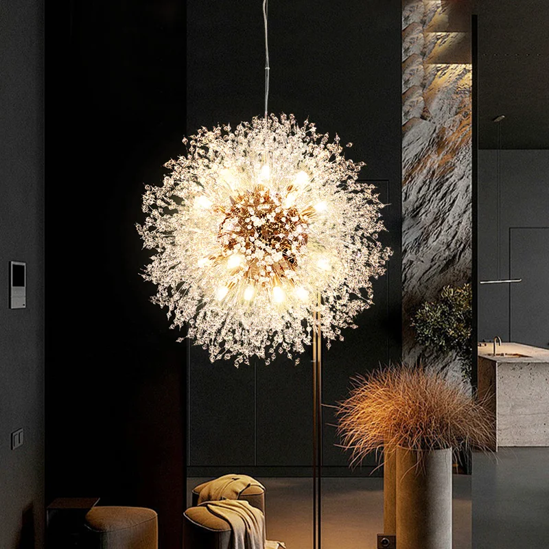 Modern New Crystal Gold/Silver Dandelion LED Lighting Chandelier 8/9/12/16 Head Dining/Living/Bedroom Decoration Ceiling Lamp