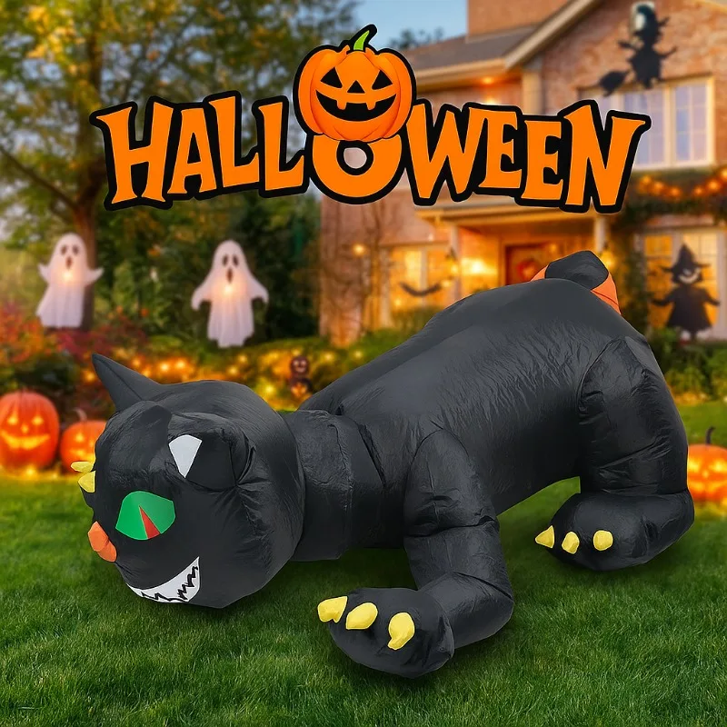6 футов Хэллоуин праздничное освещение качающаяся голова модель кошки встроенный зеленый глаз красный свет светодиодный надувной уличный декор для двора