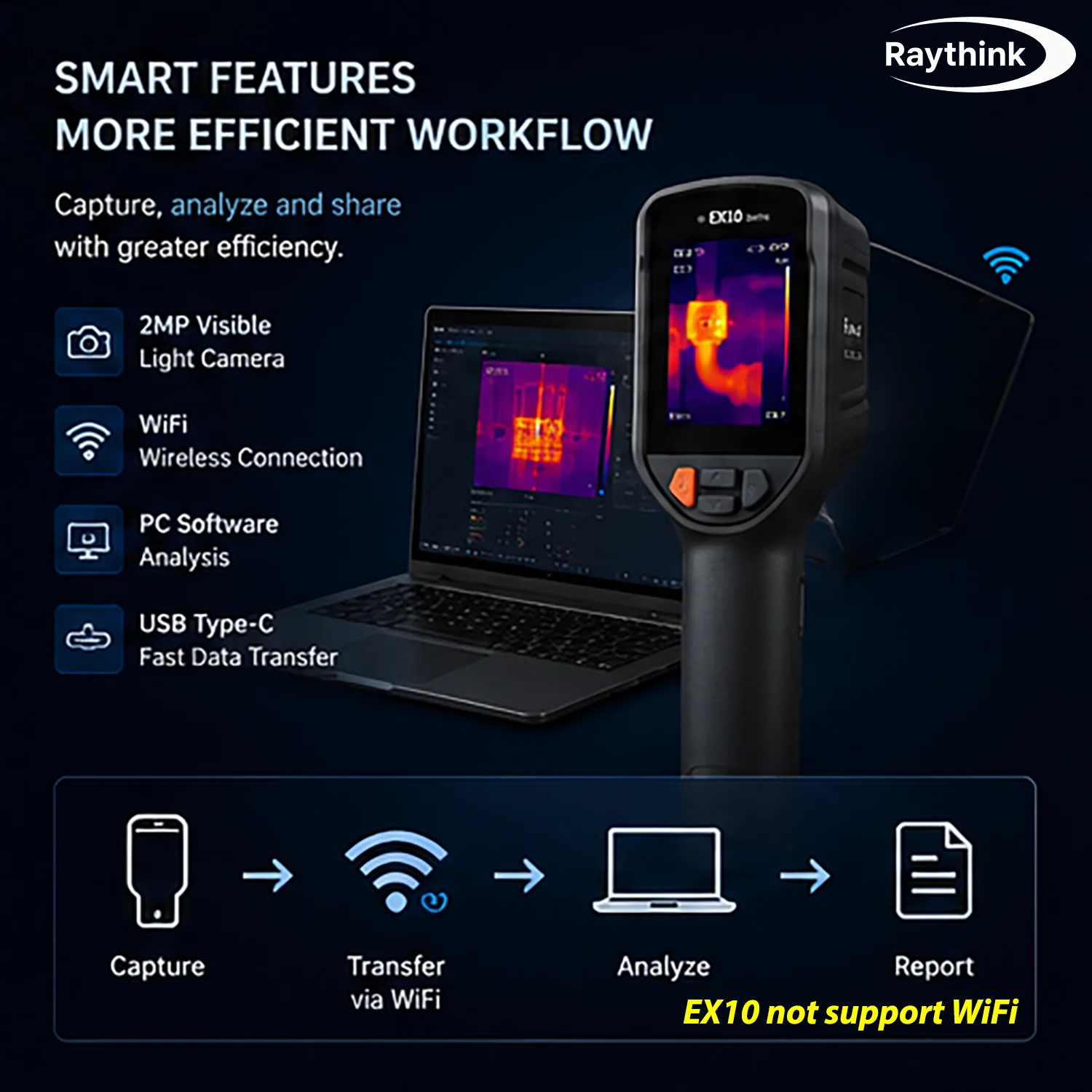 RayThink EX10 Series Professional Thermal Imaging Camera -20°C~550°C Thermal Imager Handheld Thermal Camera for Home Inspection
