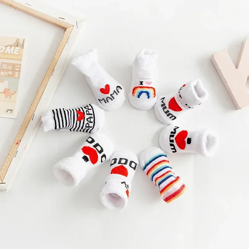 Spring Autumn Baby Girls Boys Cotton Soft Socks for Newborn Toddler Letter Printed Infant Warm Thermal Clothes Accessories