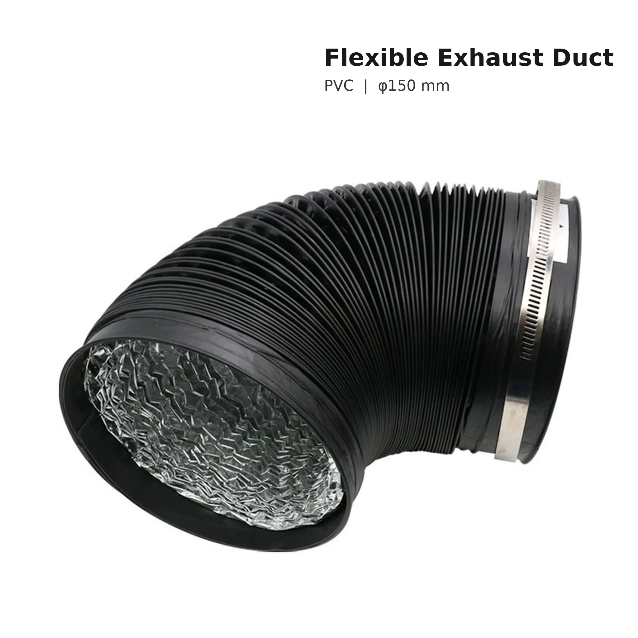 Flexible PVC Exhaust Duct 150mm 1.5m 2m Collapsible Ventilation Hose with Reflective Lining for Machine Fume Extraction