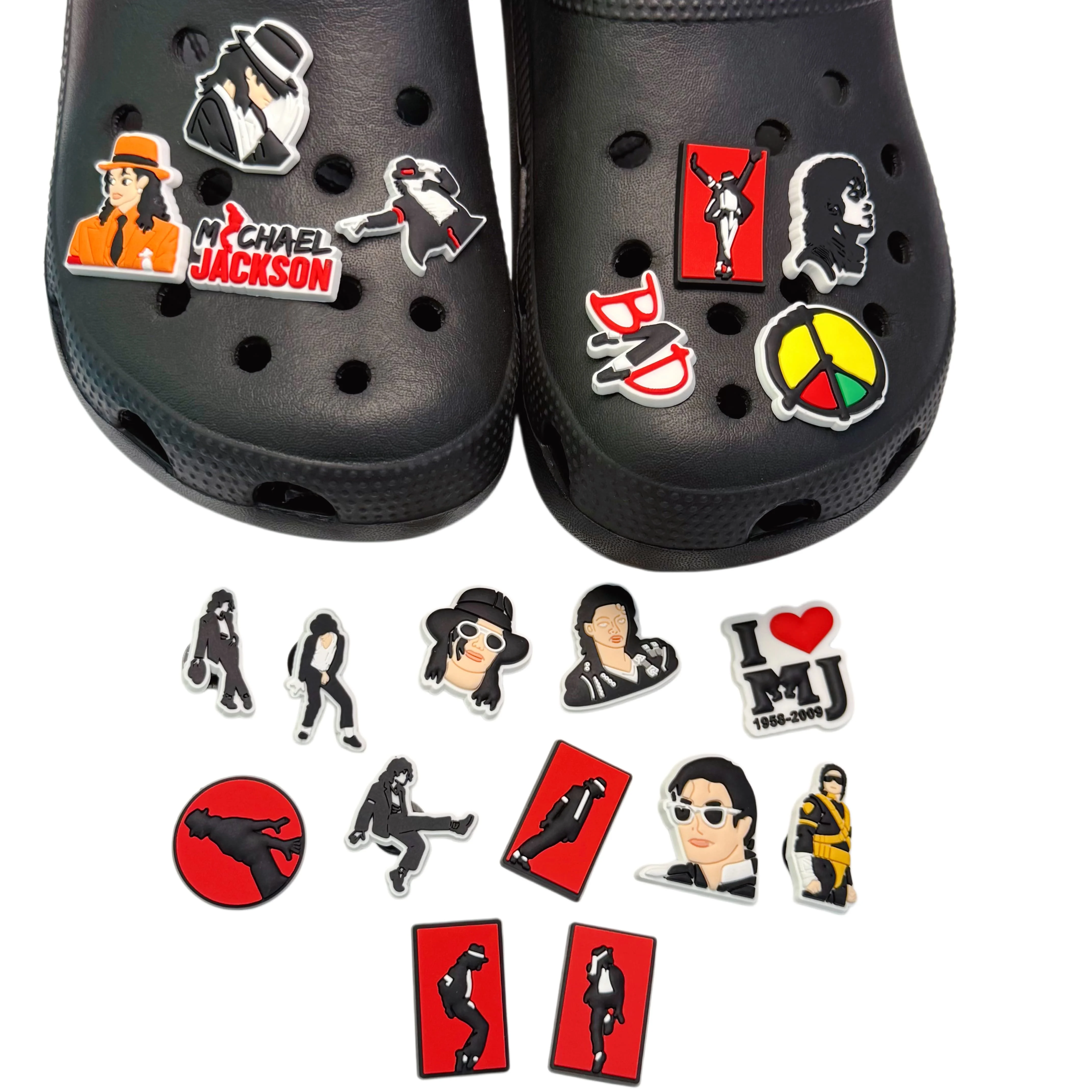 1-20Pcs Moonwalk Singer PVC Shoe Charms Peace Symbol Clog Buckle Decorations For Adult Fashion Holiday Present