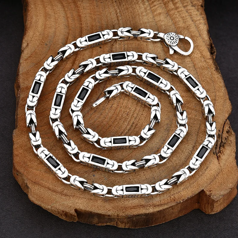 S925 Sterling Silver Chain 50-65CM Unisex Punk Style Zircon Flower Heavy Design Fine Jewelry Necklace FYNE445