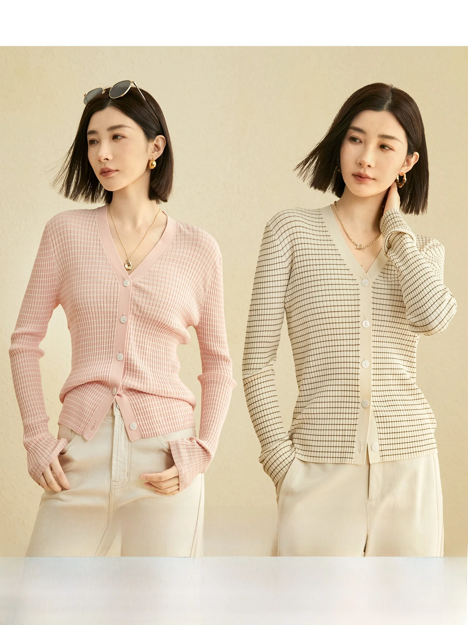 

Limited Time Striped Duet Knitted Vest V-Ne Open Cardigan Sweater Simple Commute Sle Nylon Long Sve Regular Fit Two-Pi...