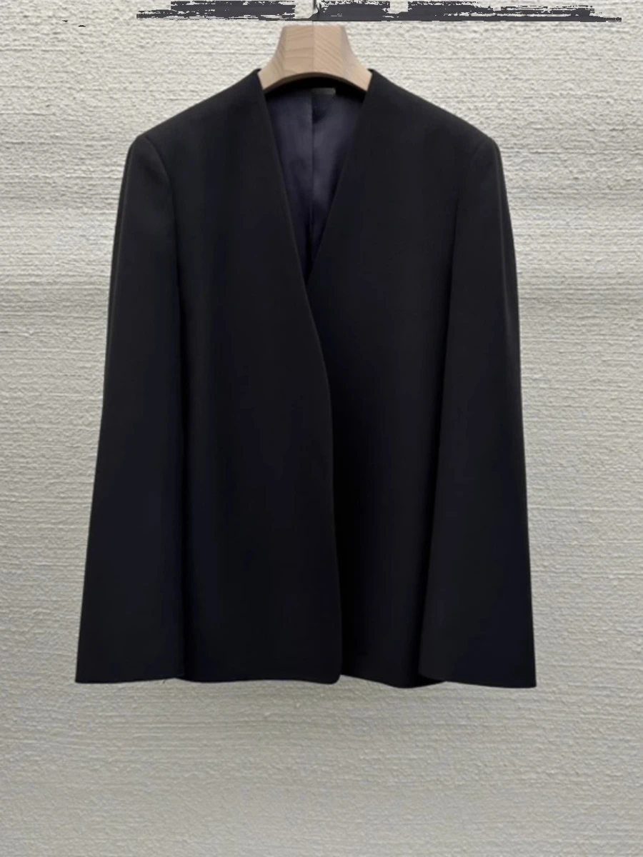 GALCAUR Black Slimming Casual Jacket Female V Neck Long Sleeve Office Lady Minimalist Women's Modern Blazers Style Fashion New