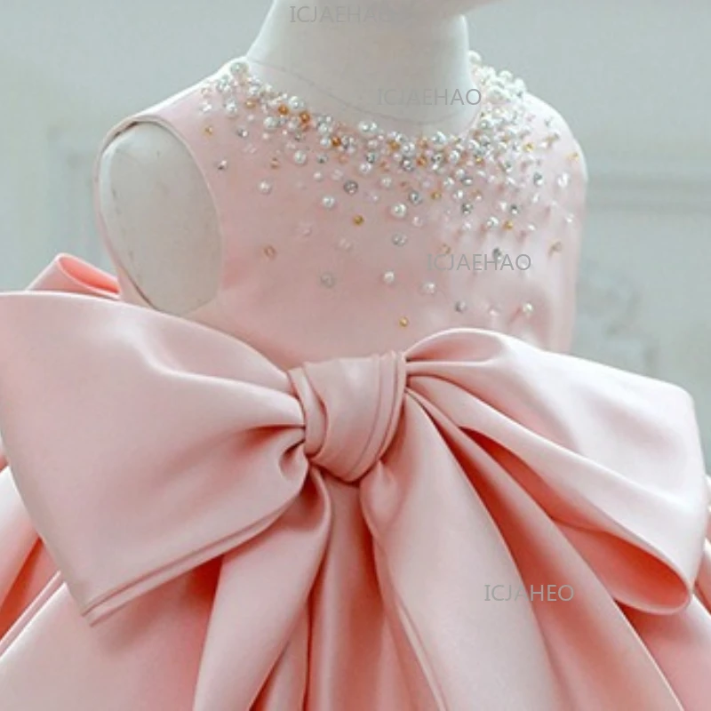 2026 Kids First Birthday Dress Baby Girl Princess Children Pink Korean Style Party Formal Costume Gown Tutu One Year Old Toddler