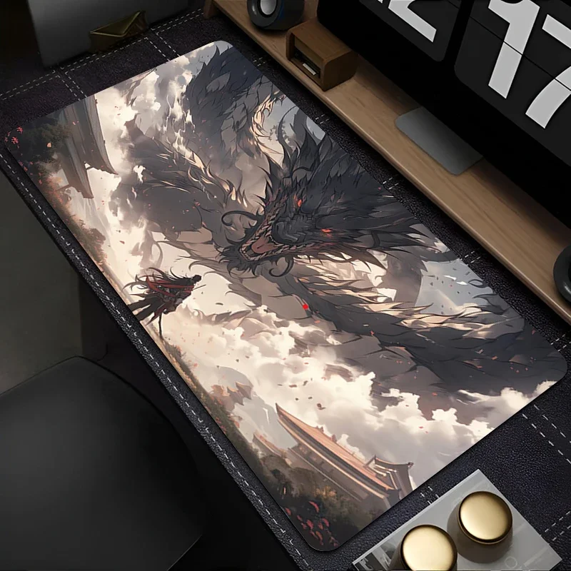 لوحة ماوس للكمبيوتر باللونين الأبيض والأسود، لوحة ماوس تنين مكتبية، ملحقات ألعاب الكمبيوتر، لوحة مفاتيح للكمبيوتر المحمول، حصيرة مكتبية ممتدة هدية