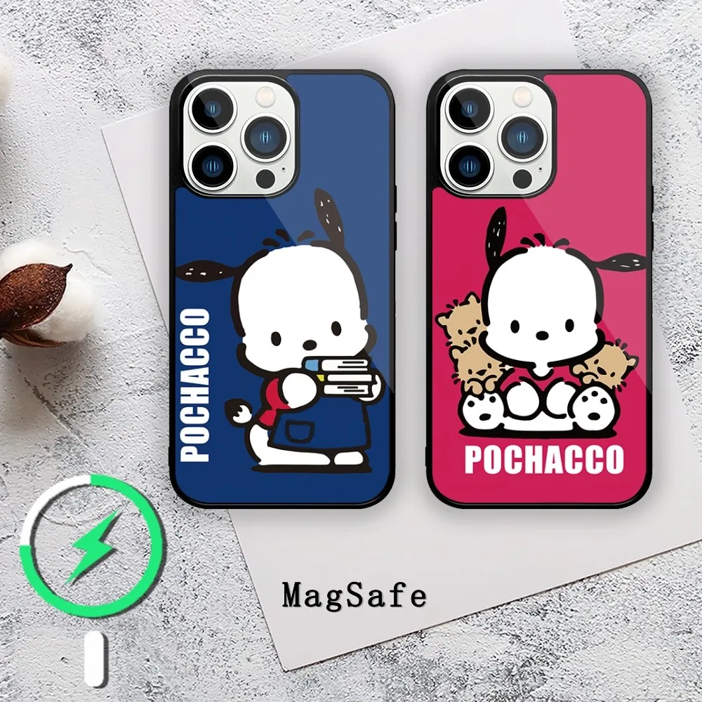 MINISO Sanrio Pochacco Cute Phone Case For iPhone 11 12 13 14 15 Mini Pro XS Max X S Plus XR Magnetic Attraction Shell