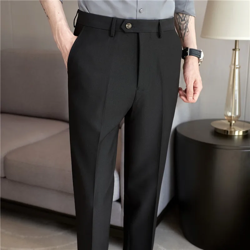 Business Formal Pants Men\'s Korean Style Solid Slim Office Social Suit Pants Casual Men\'s High Quality Streetwear Ankle Trousers