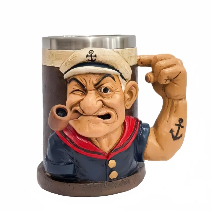 

3D Popeye Power Mug - Cartoon Character Toy Figure Collectible Item Coffee Cup Sailor Theme Home Decor Powerful Gift for Fans