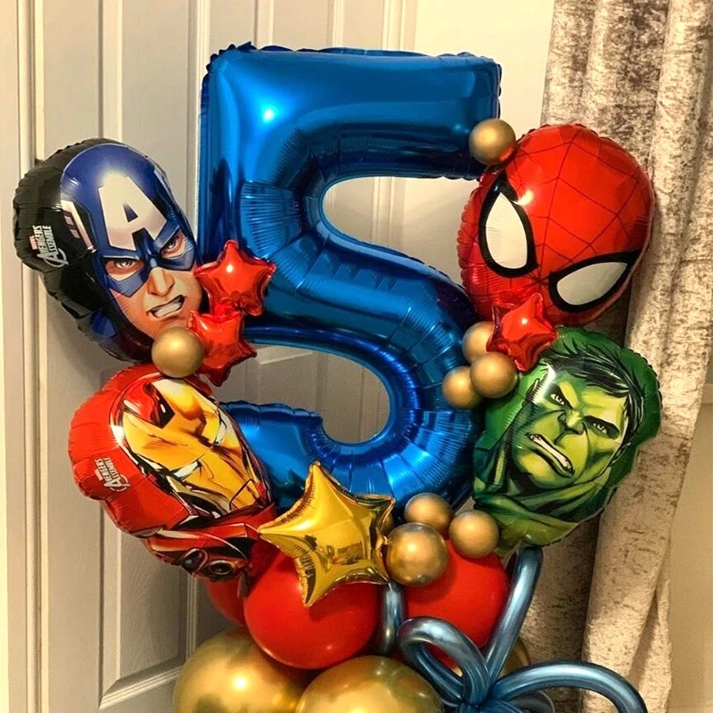 5pcs Super Hero Aluminum Foil Balloons Spiderman Kids Toys Birthday Theme Party Decoration Baby Shower 1st Iron Man Air Globos